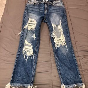 Bottom Fringe Mom Jeans